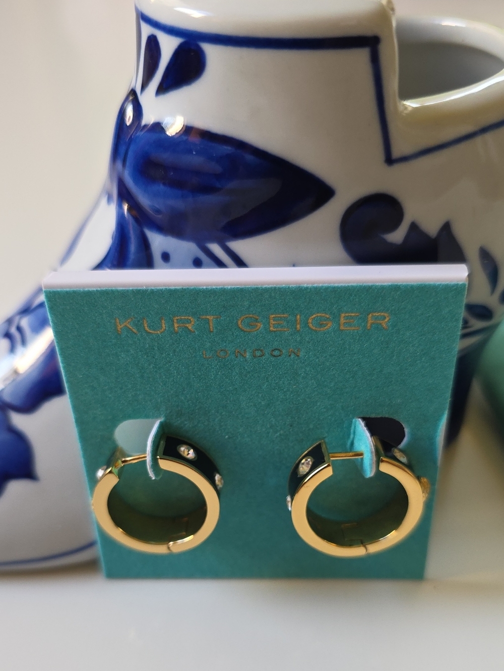 Kurt Geiger Gold Hoop Earrings with Black Accents and Crystals
